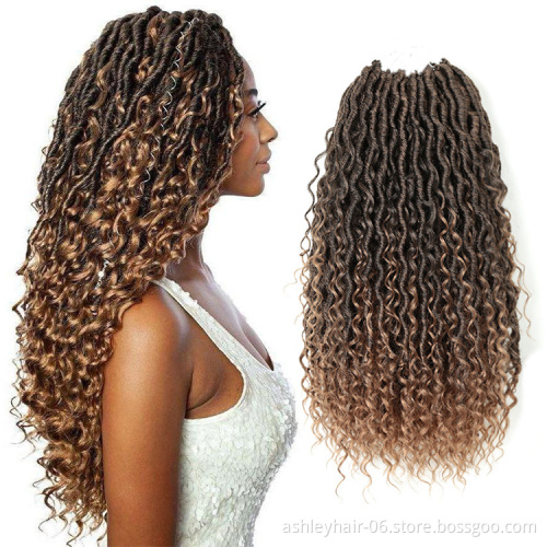 Julianna18 Inch 85G Bohemian Crochet Hair Wavy With Curly Ends Synthetic Crochet Faux Locs Hair River Locs Goddess Locs